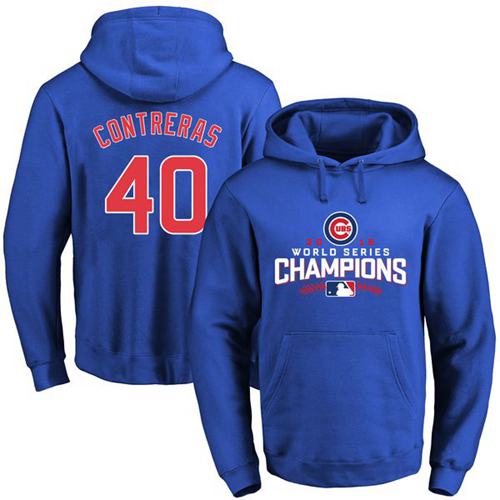 Cubs #40 Willson Contreras Blue 2016 World Series Champions Pullover MLB Hoodie